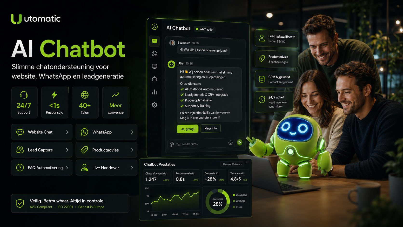 AI-chatbot voor websitechat, WhatsApp, leadgeneratie en klantenservice