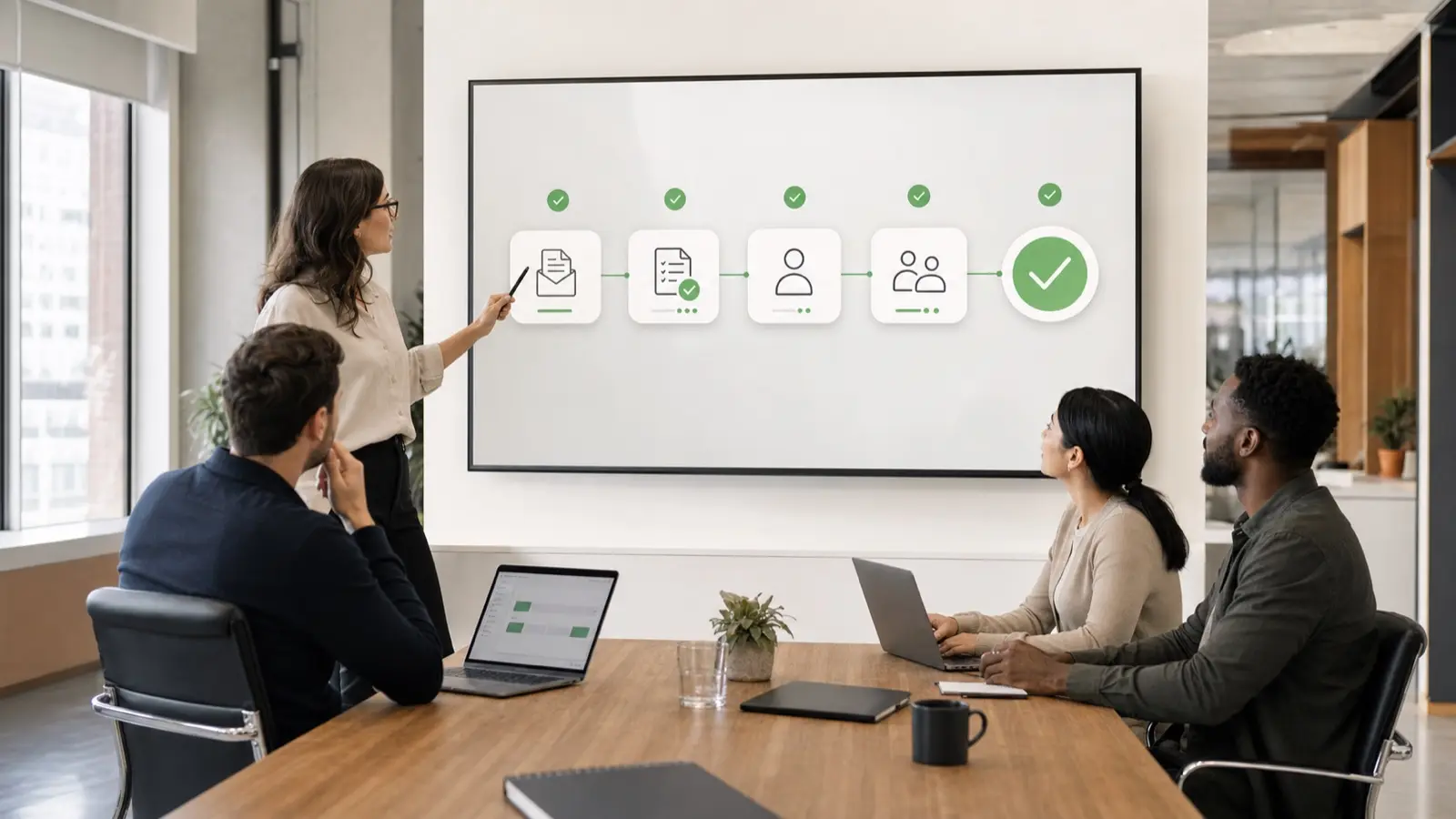 Team beoordeelt een geautomatiseerde workflow voor e-mail, validatie en systeemverwerking